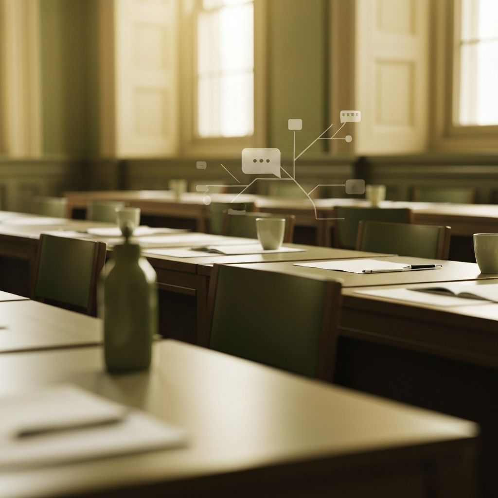 Concepto de comunicación profesional con elementos colaborativos en ambiente institucional y académico